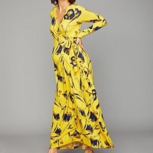 A Pea in the Pod Floral Yellow Maxi Long Sleeve Maternity Wrap Dress Small